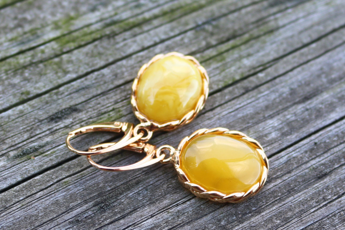 Baltic Amber Earrings Antique Butterscotch Yolk Gold Plated Jewelry 1.6" 7.2 gram 925 Silver