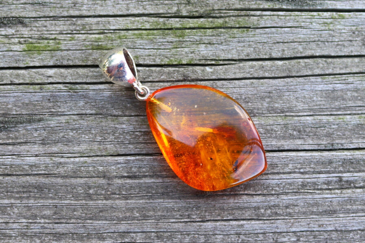 Baltic Amber Pendant Fossil Insect Ant Natural Honey Unisex Jewelry 1.8" 3.8 gram 925 silver