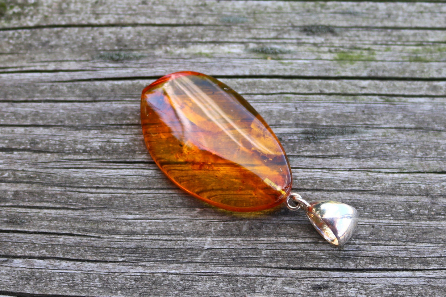 Baltic Amber Pendant Fossil Insect Natural Honey Unisex Jewelry 2.1" 5 gram 925 silver