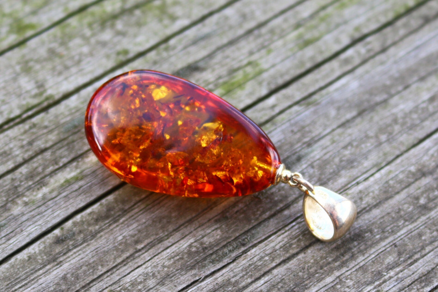 Baltic Amber Pendant Honey Drop Sparkling Unisex 1.76″ 4.5 gram 925 Silver