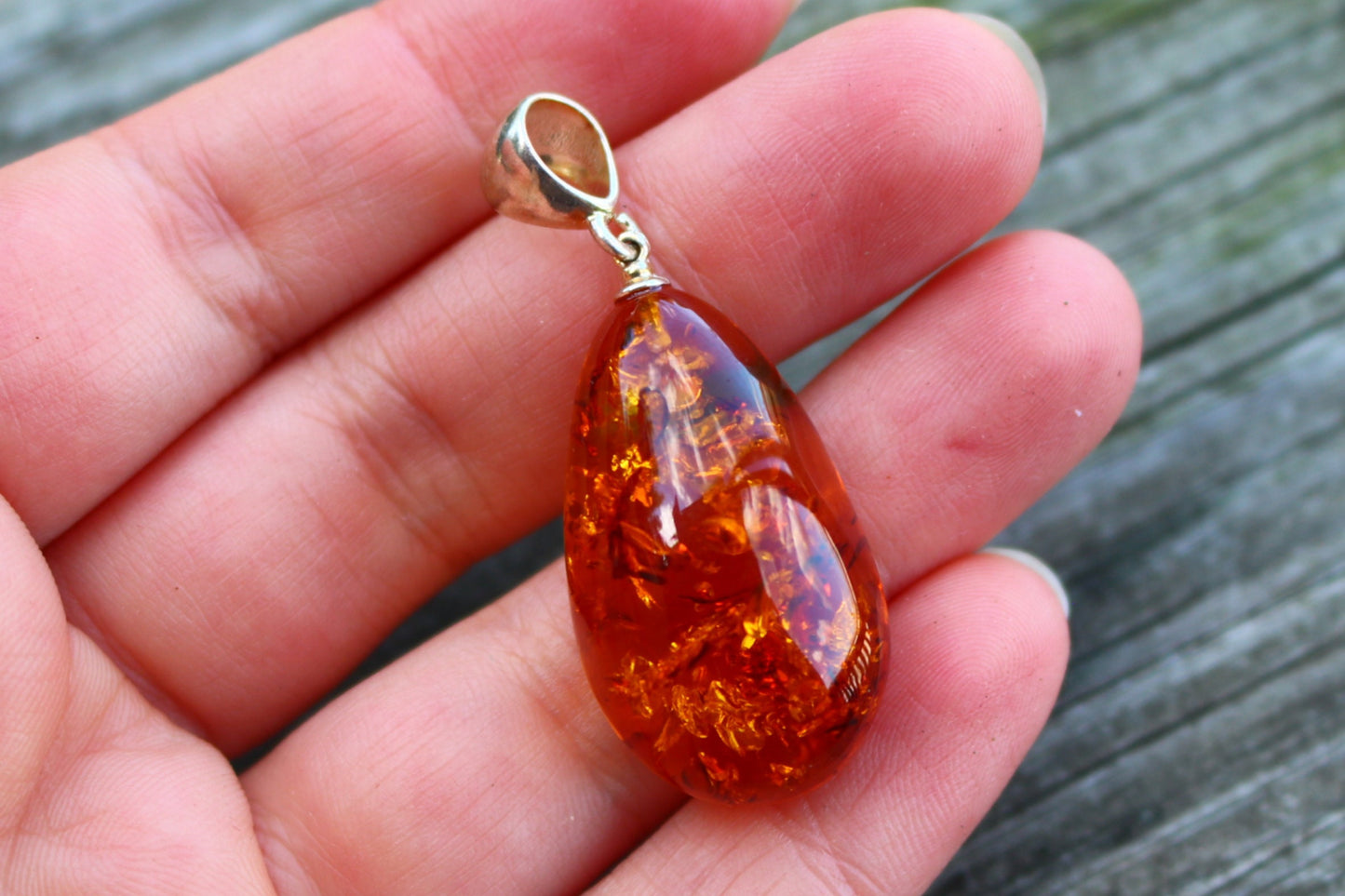 Baltic Amber Pendant Honey Drop Sparkling Unisex 1.76″ 4.5 gram 925 Silver