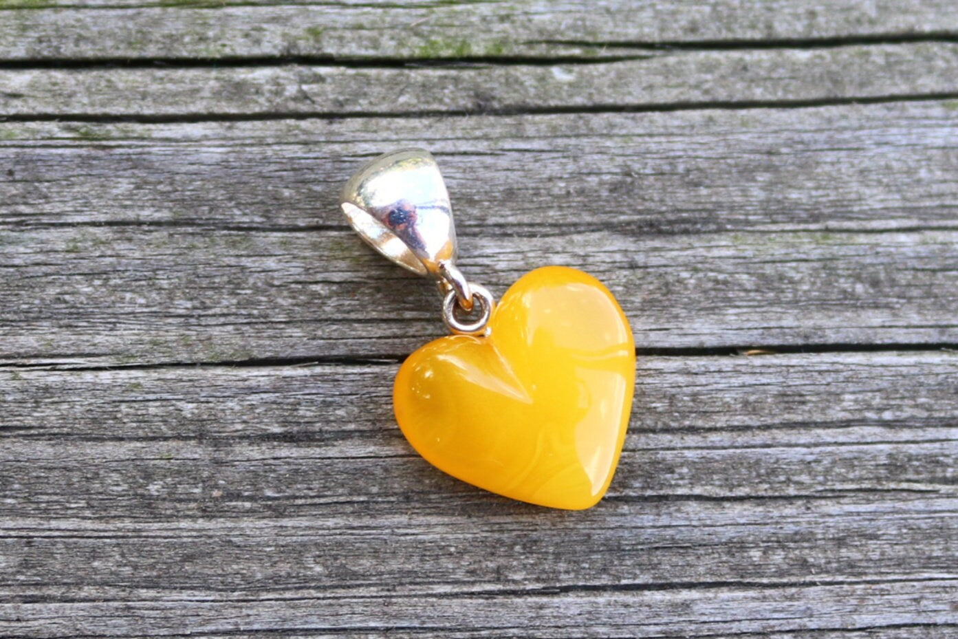 Baltic Amber Heart Butterscotch Pendant Yolk Natural Untreated 1.05" 1.7 gram 925 silver