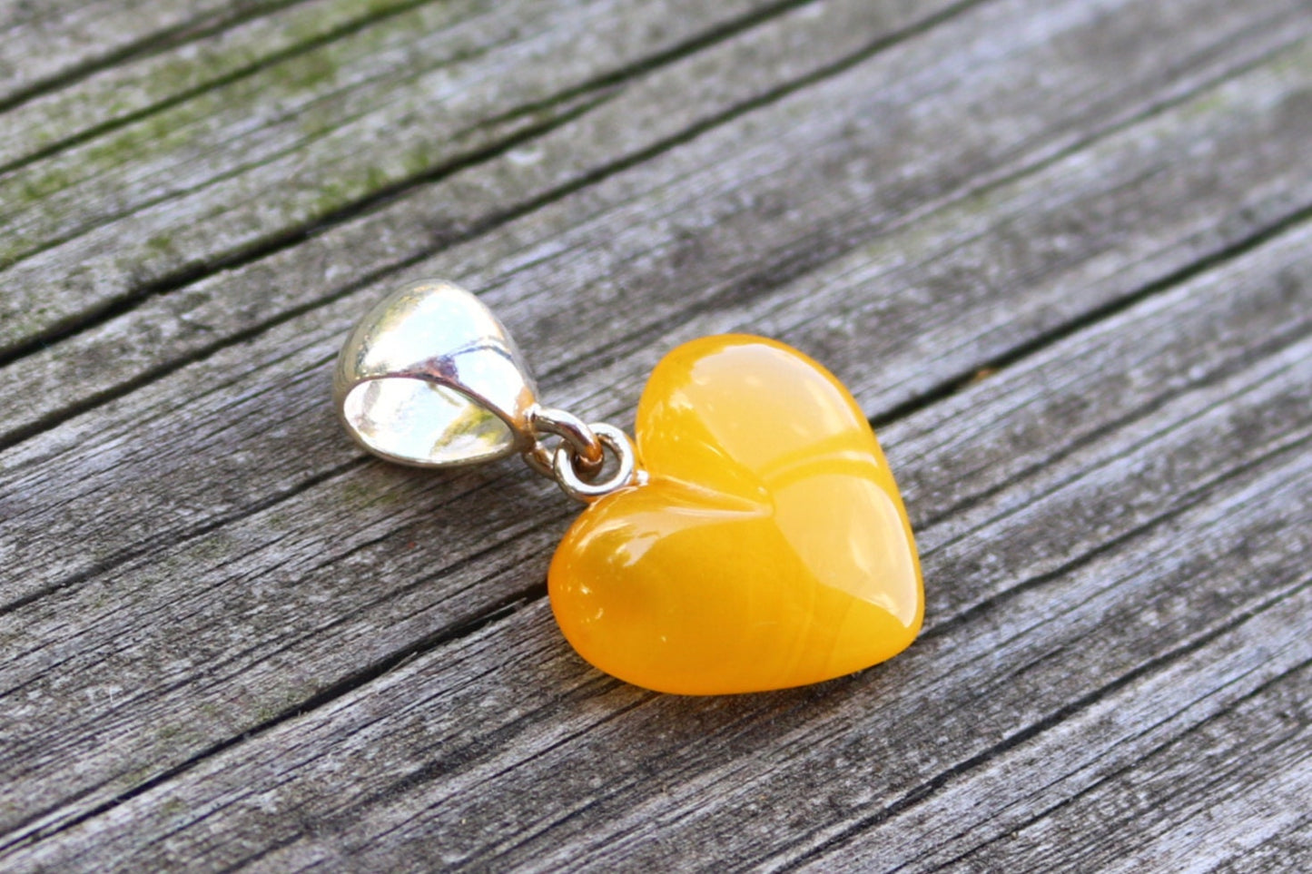 Baltic Amber Heart Butterscotch Pendant Yolk Natural Untreated 1.05" 1.7 gram 925 silver