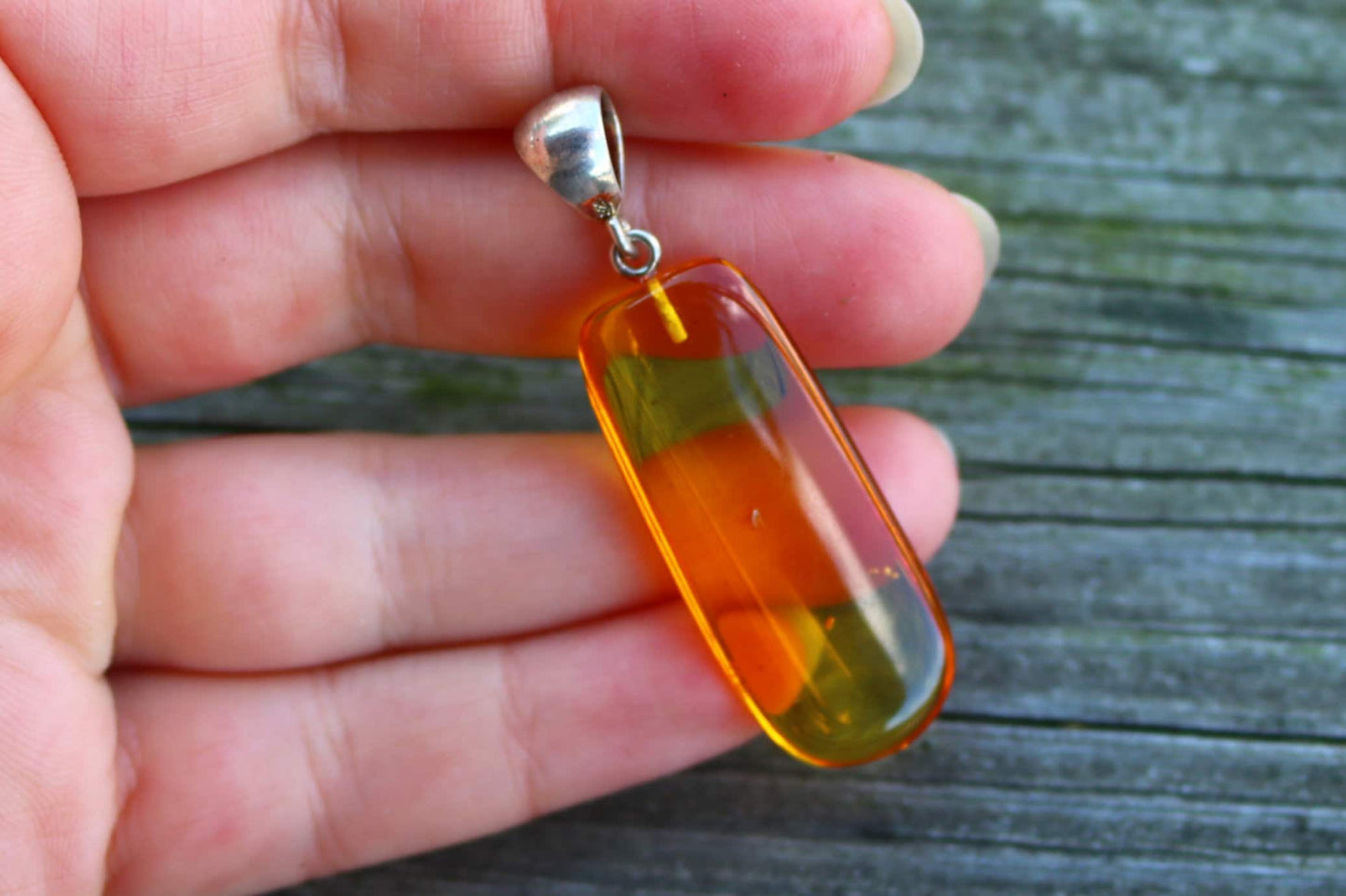 Baltic Amber Pendant Fossil Insect Natural Honey Unisex Jewelry 2.14"  gram 925 silver