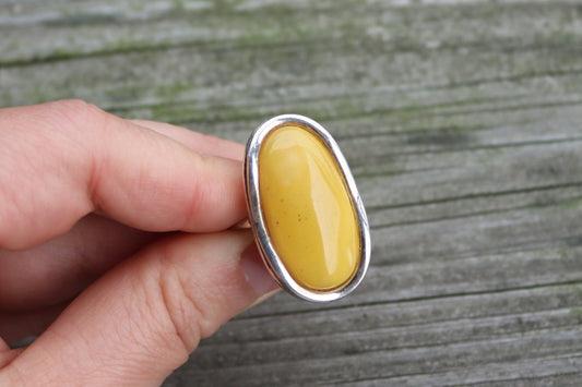 Baltic Amber Ring Butterscotch Oval Adjustable Natural Untreated 925 Silver 11.4 gram