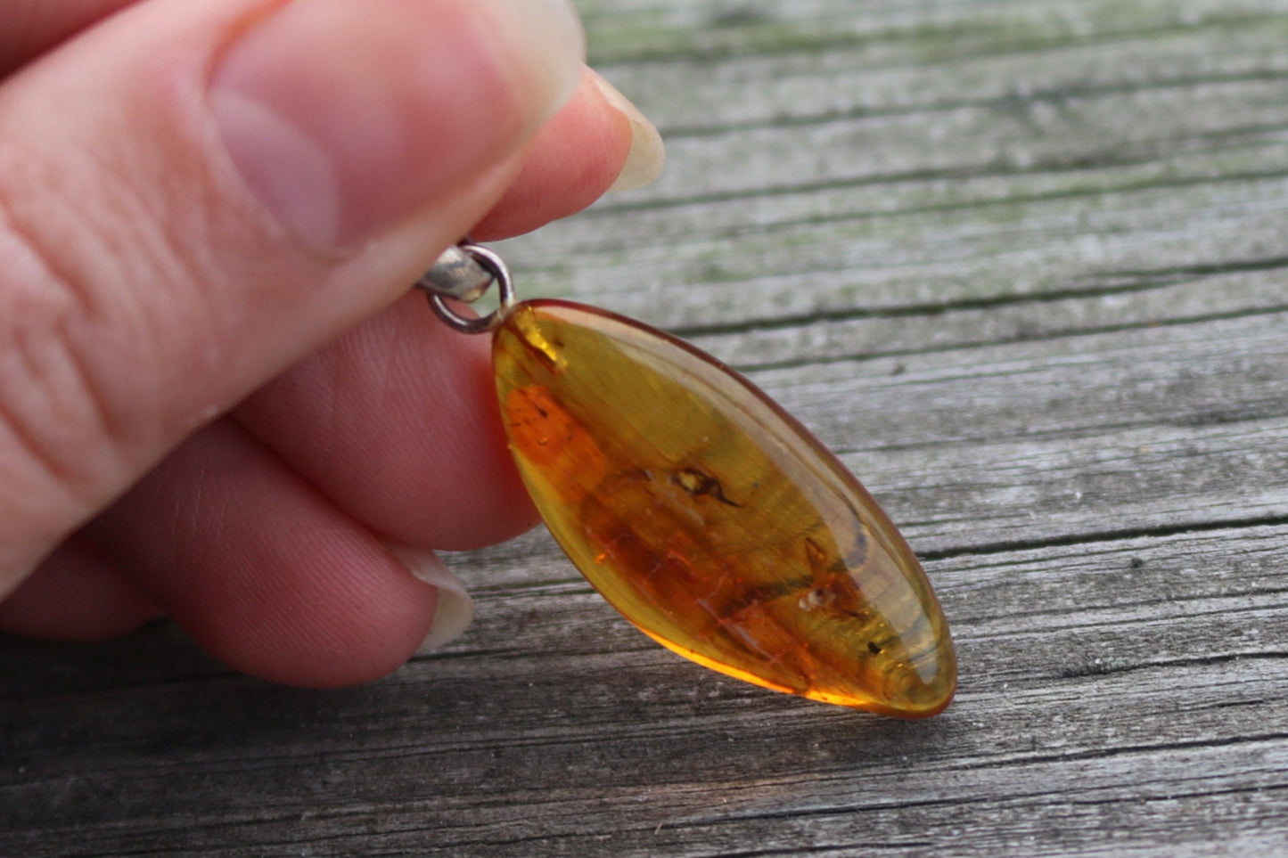 Baltic Amber Pendant Fossil Insect Fly Natural Honey Unisex Jewelry 1.77" 3.1 gram 925 silver