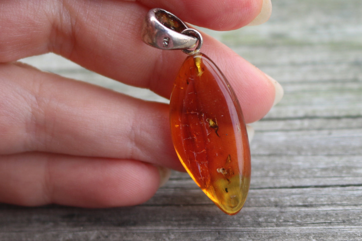 Baltic Amber Pendant Fossil Insect Fly Natural Honey Unisex Jewelry 1.77" 3.1 gram 925 silver