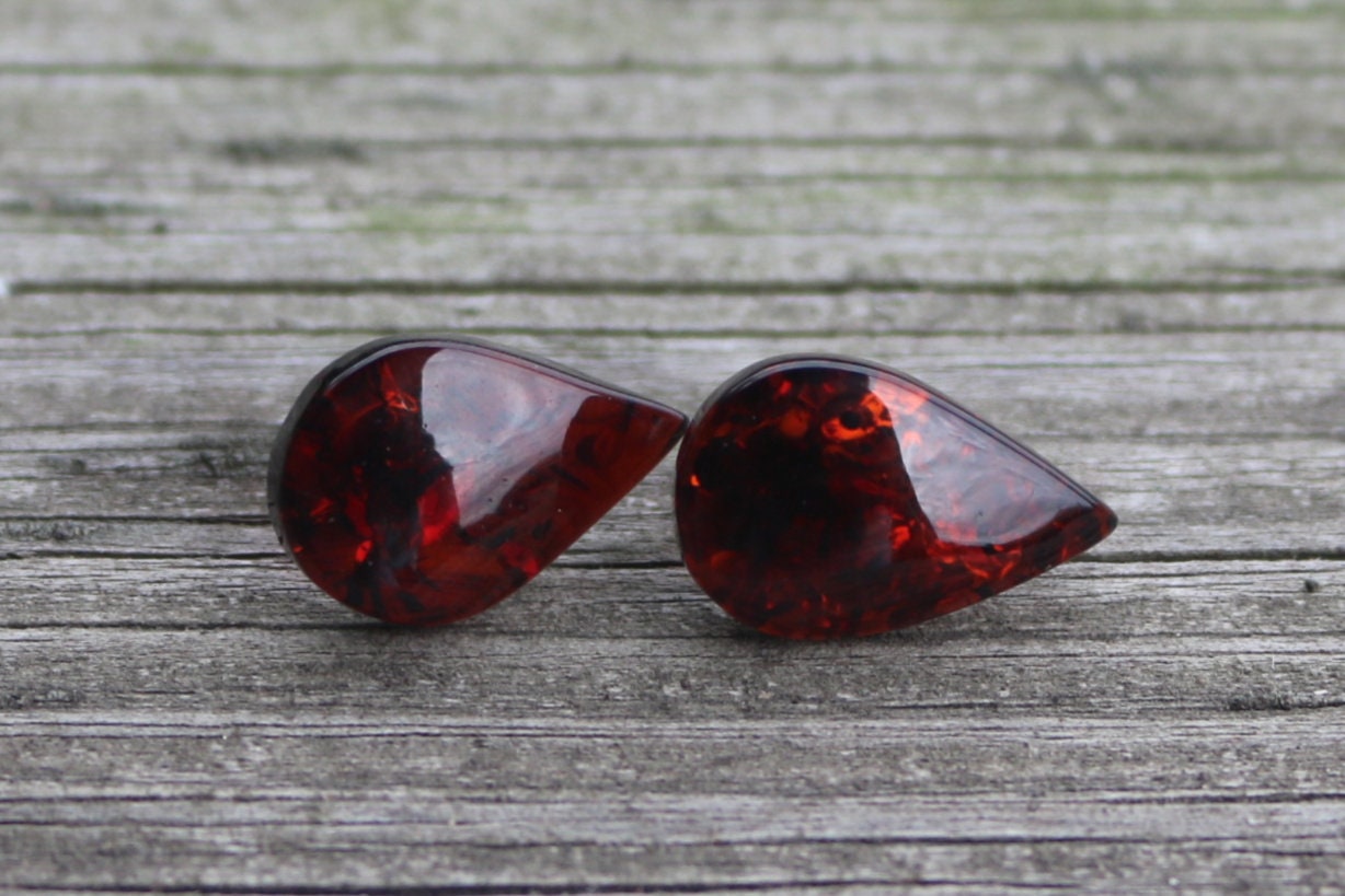 Baltic Amber Earring Cherry Studs Natural Leaf Jewelry 925 Silver