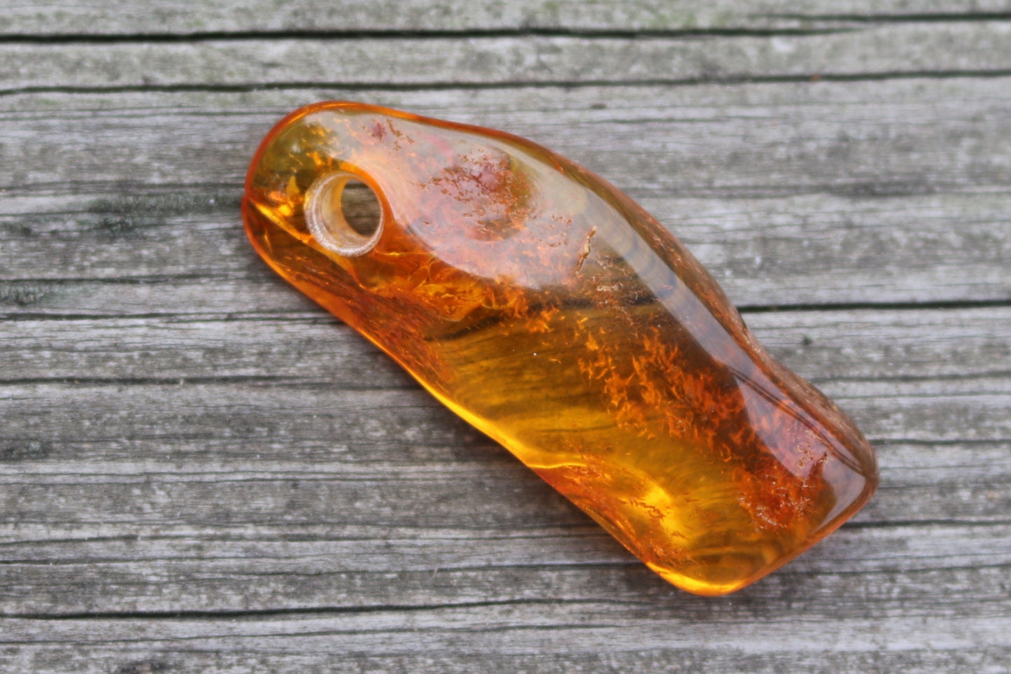 Baltic Amber Honey Pendant Pierced Chunk Polished Natural Unisex 1.92" 5.3 gram 925 Silver