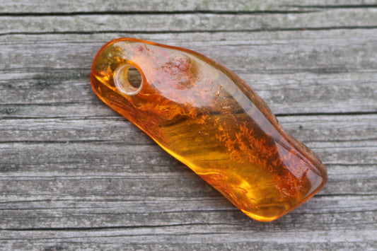 Baltic Amber Honey Pendant Pierced Chunk Polished Natural Unisex 1.92" 5.3 gram 925 Silver