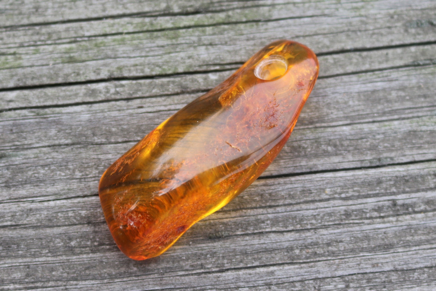 Baltic Amber Honey Pendant Pierced Chunk Polished Natural Unisex 1.92" 5.3 gram 925 Silver