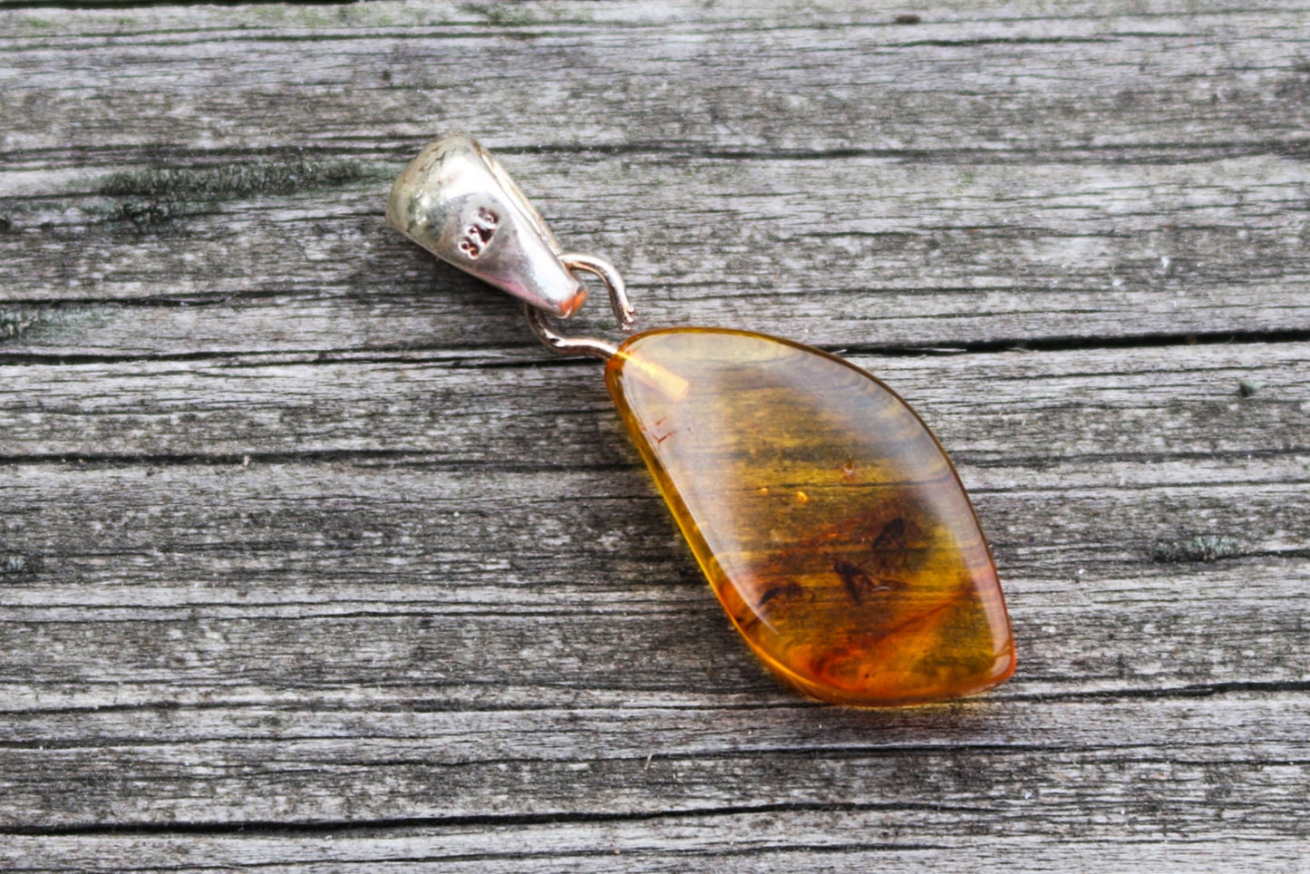 Baltic Amber Fossil Insect Pendant Natural Untreated Unisex Jewelry 1.32" 2 gram 925 Silver