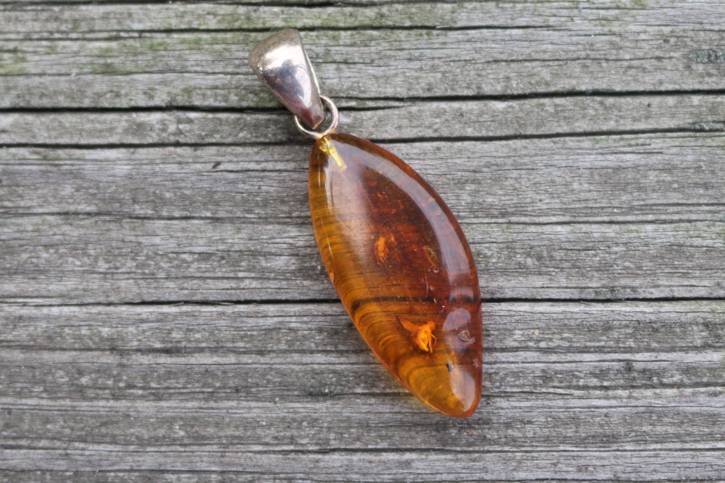 Baltic Amber Pendant Fossil Insect Fly Natural Honey Unisex Jewelry 1.77" 3.1 gram 925 silver