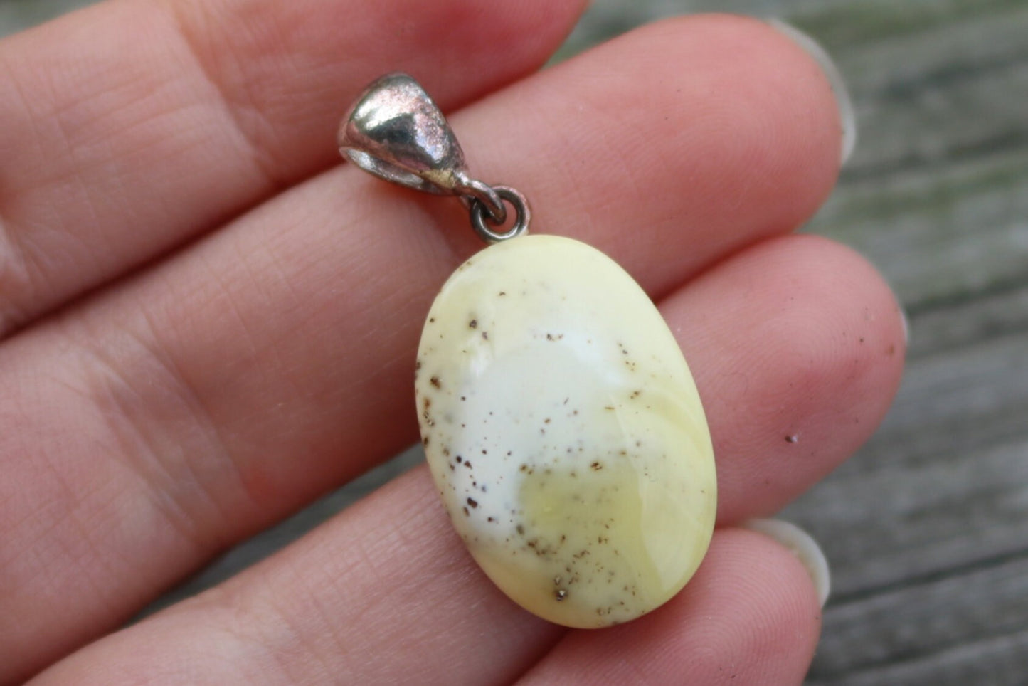 Baltic Amber Pendant White Oval Natural Untreated Unisex Jewelry 1.39" 2.3 gram