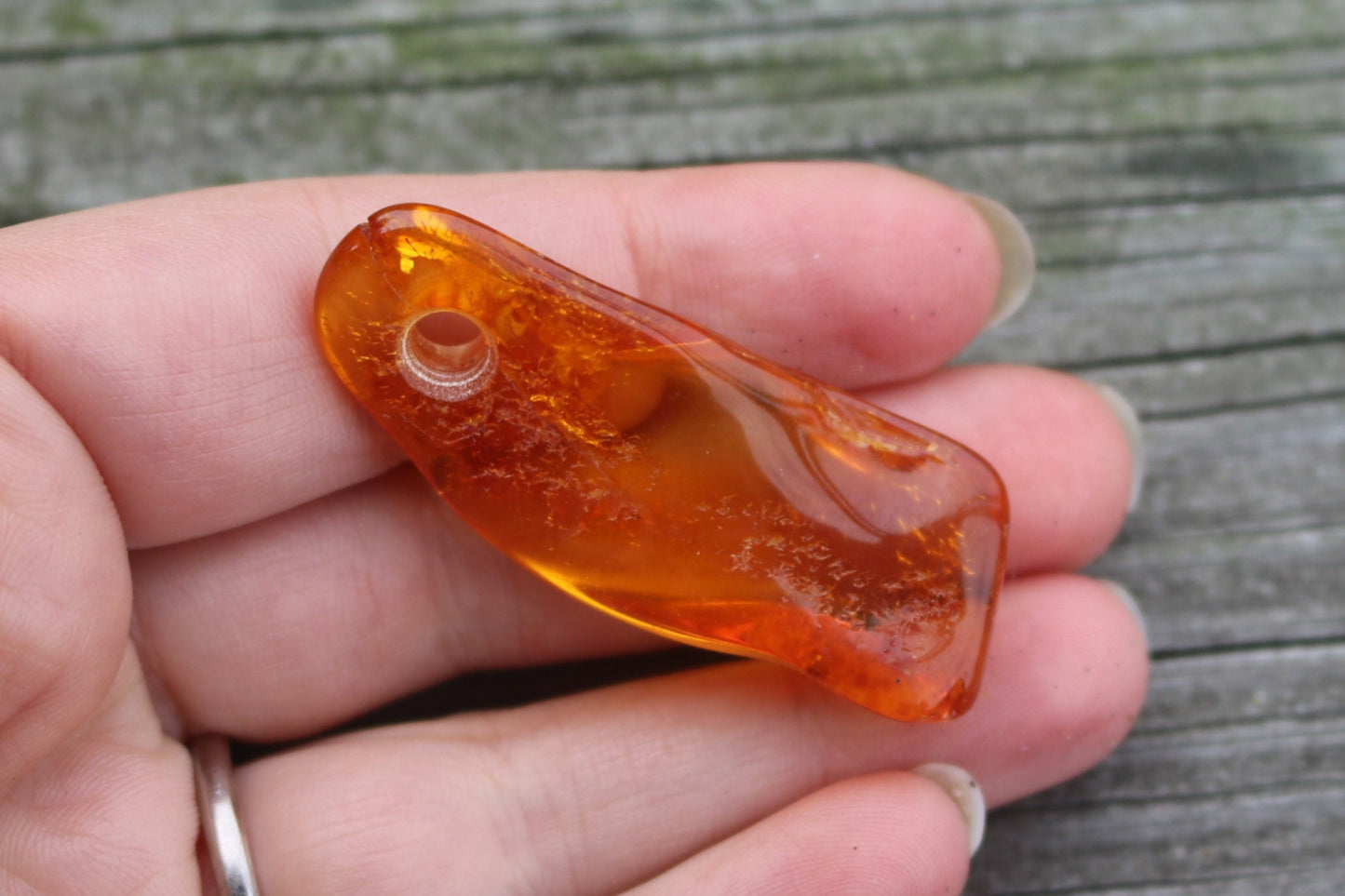 Baltic Amber Honey Pendant Pierced Chunk Polished Natural Unisex 1.92" 5.3 gram 925 Silver