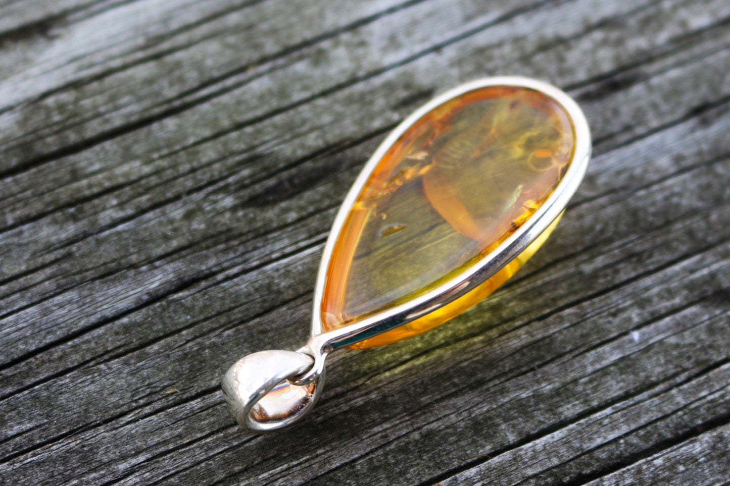 Baltic Amber Pendant Yellow Transparent Drop Raw Natural Unisex Jewelry 2.7" 14.7 gram 925 Silver