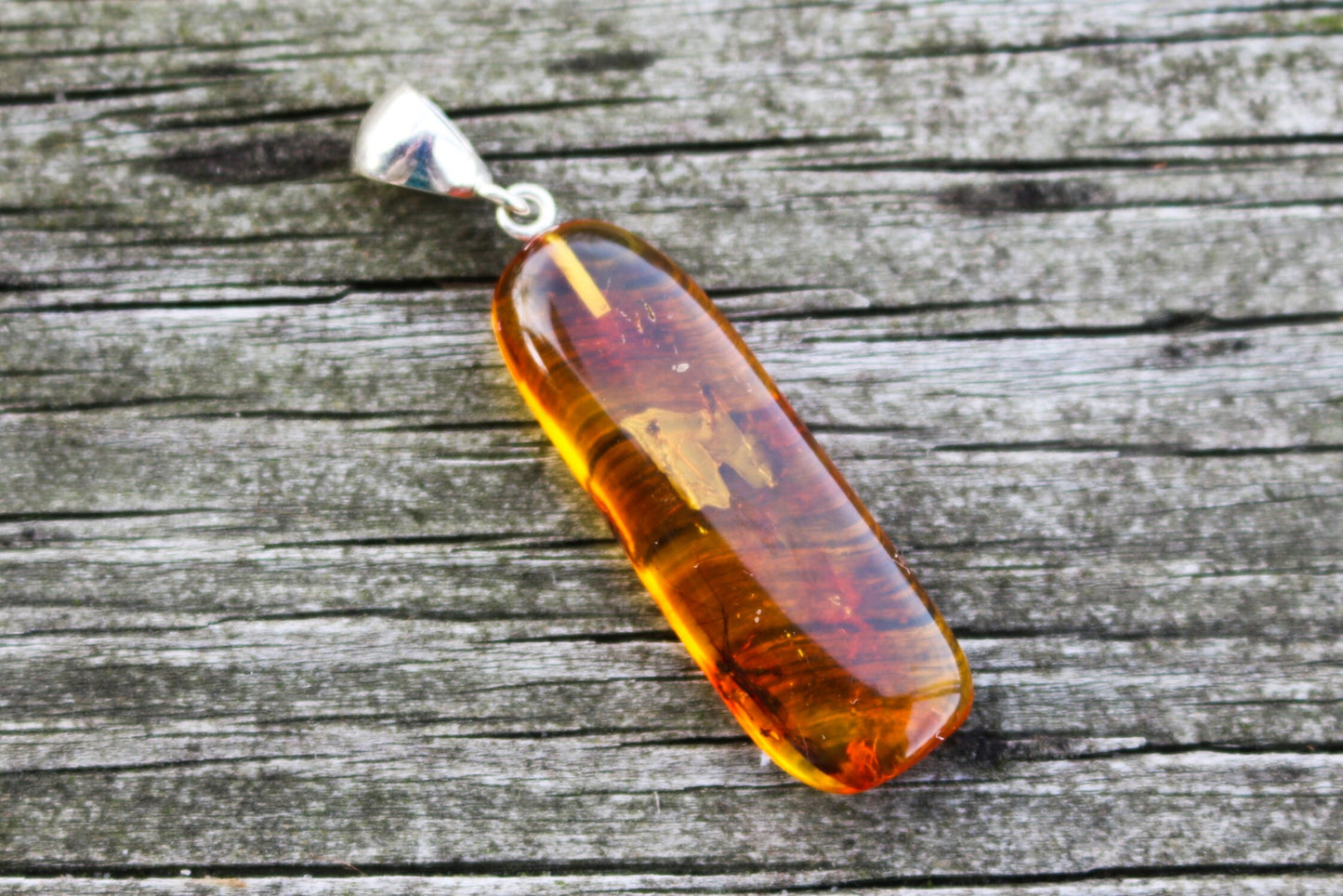 Baltic Amber Pendant Fossil Insect Mosquito Natural Honey Unisex Jewelry 2.1" 4.1 gram 925 silver