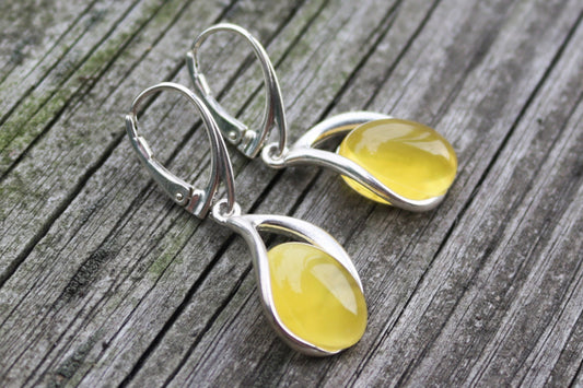 Baltic Amber Earrings Yellow Untreated Natural Drop 1.5" 5.2 gram 925 Silver