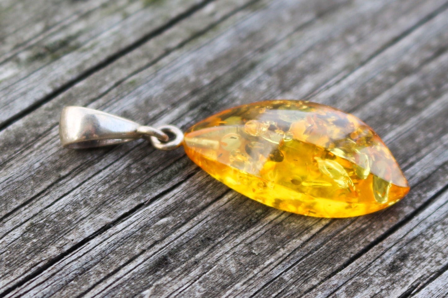 Baltic Amber Pendant Yellow Lemon Faceted Cloudy Jewelry Unisex 1.7" 2.6 gram 925 Silver