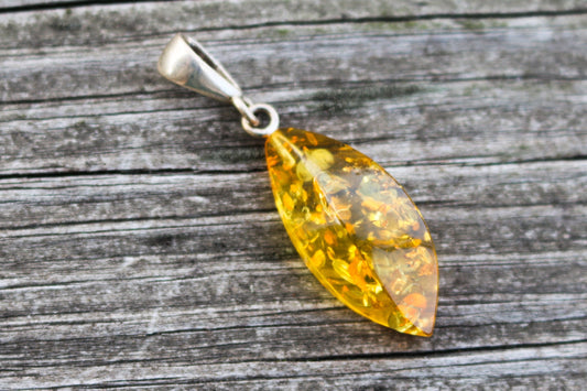 Baltic Amber Pendant Yellow Lemon Faceted Cloudy Jewelry Unisex 1.7" 2.6 gram 925 Silver