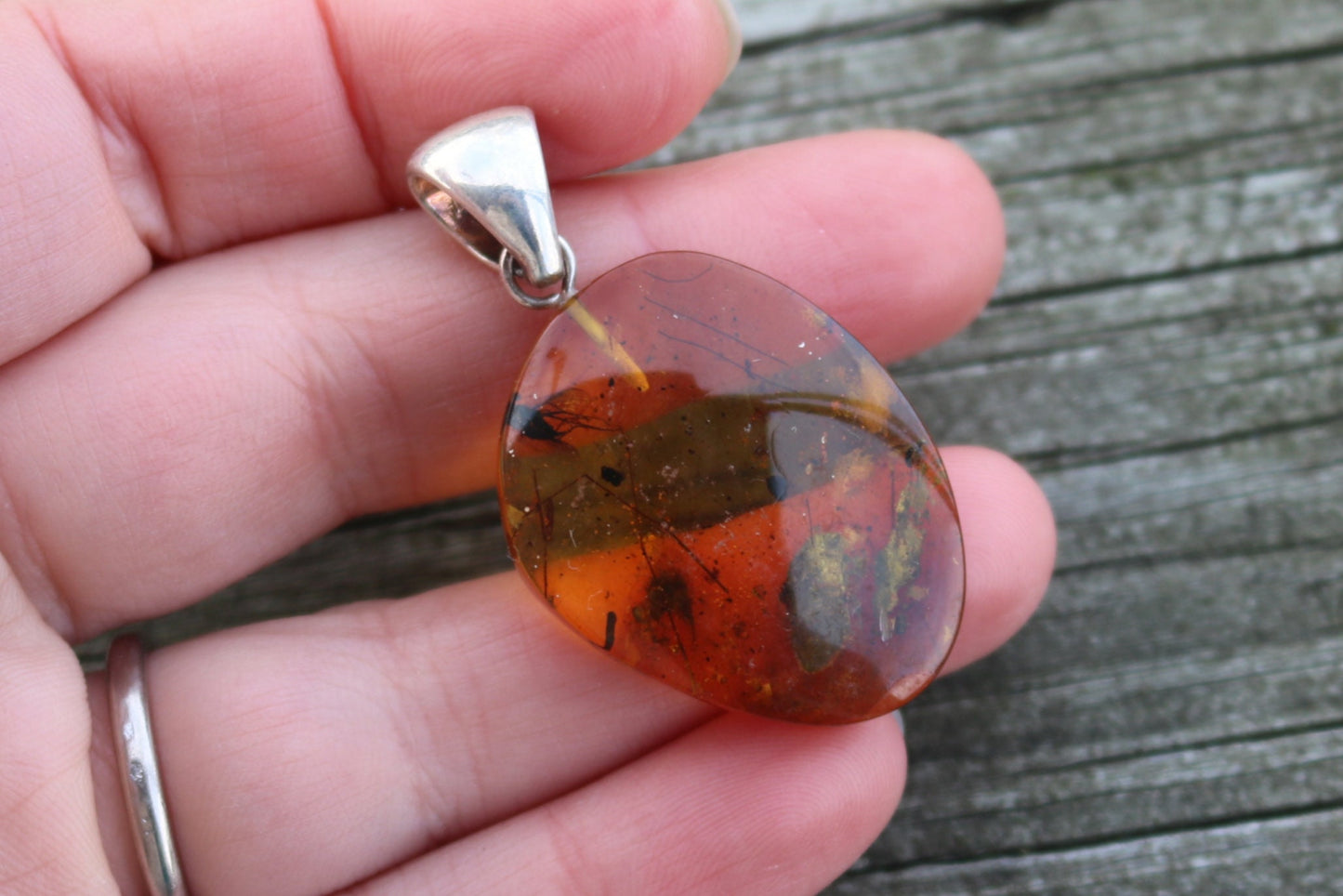 Baltic Amber Fossil Fly Insects Pendant Natural Untreated Honey Unisex 1.82" 6.2 gram 925 Silver