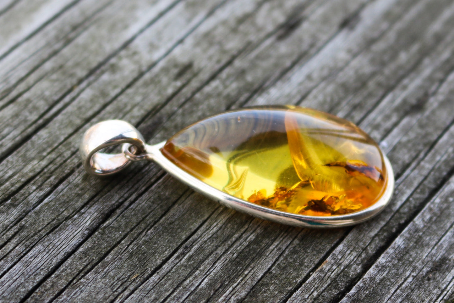 Baltic Amber Pendant Yellow Transparent Drop Raw Natural Unisex Jewelry 2.7" 14.7 gram 925 Silver