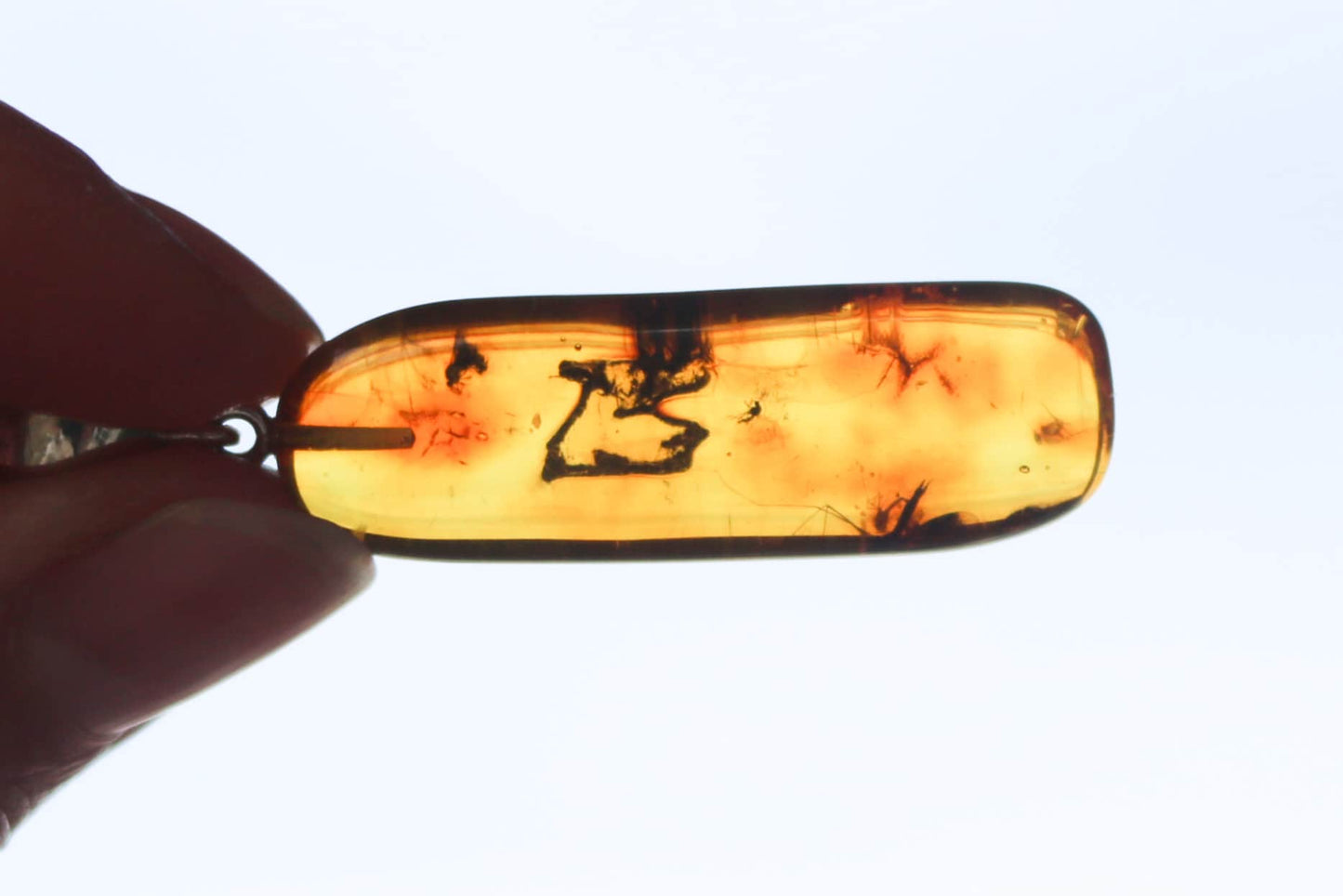 Baltic Amber Pendant Fossil Insect Mosquito Natural Honey Unisex Jewelry 2.1" 4.1 gram 925 silver