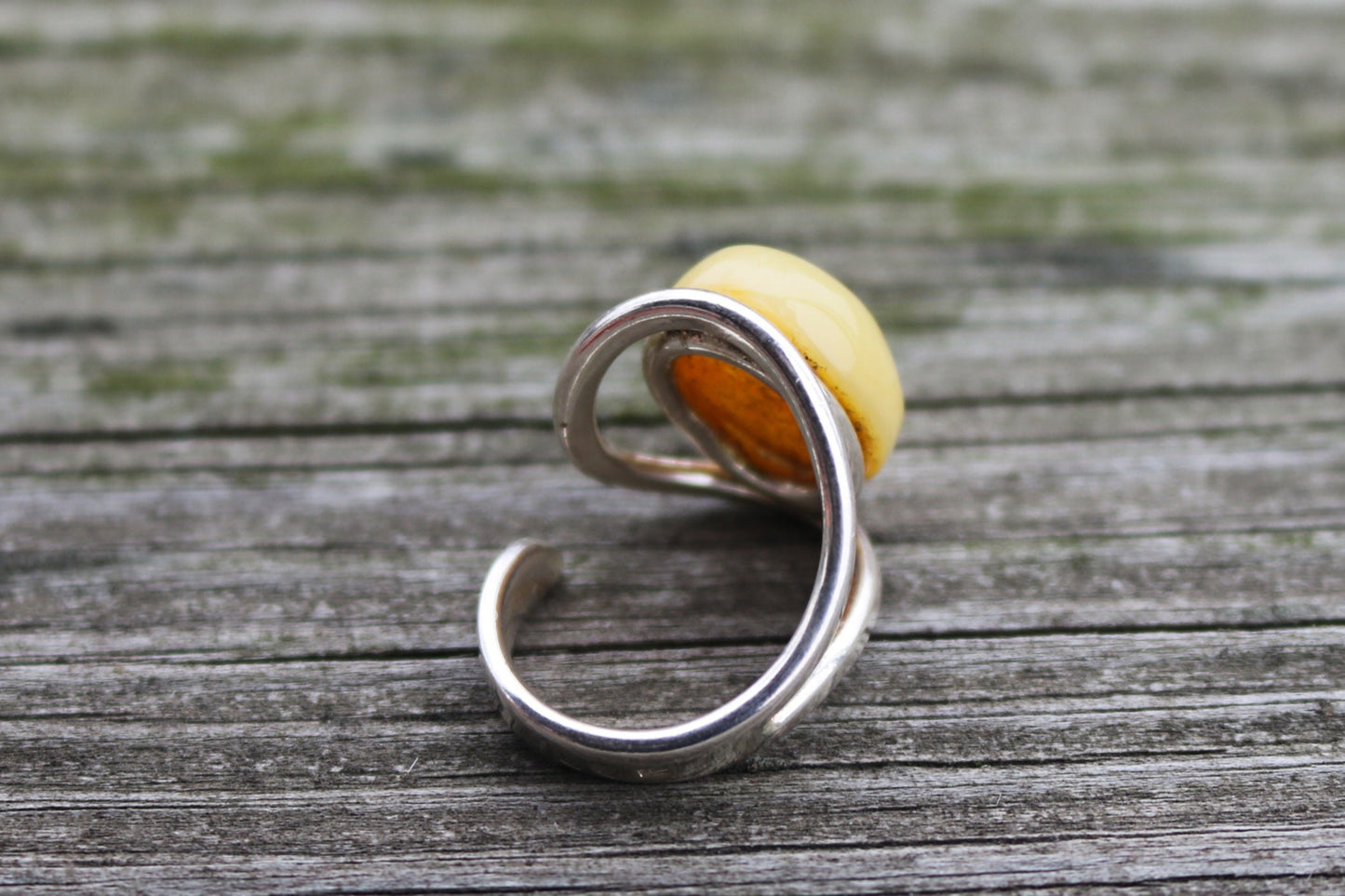 Baltic Amber Butterscotch Ring Adjustable Oval Milky Natural Untreated 925 Silver 8.4 gram