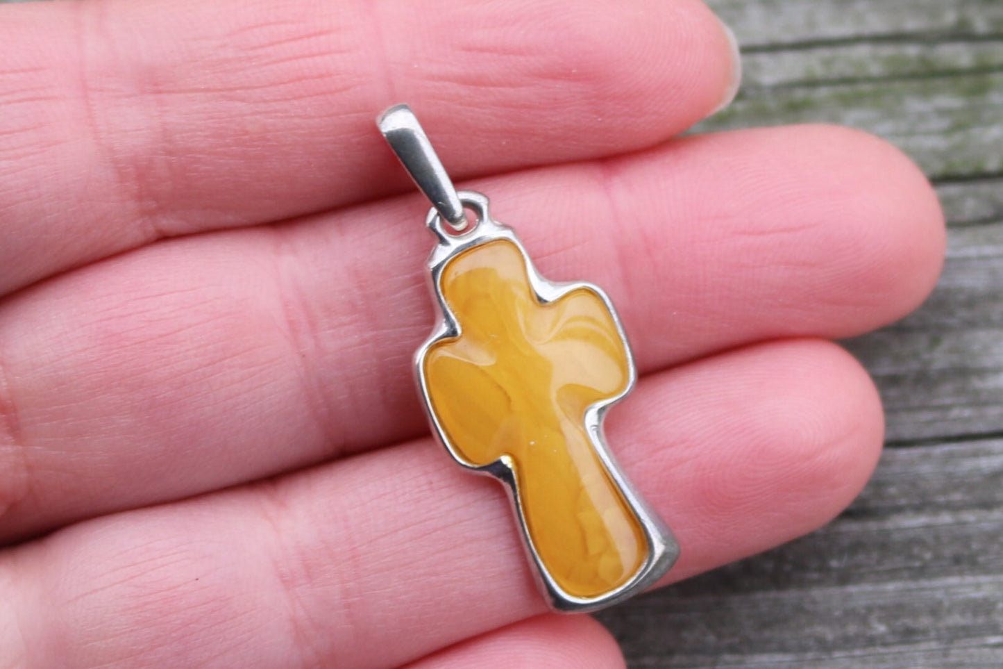 Baltic Amber Cross Pendant Butterscotch Natural Untreated 1.5" 2.2 gram 925 Silver