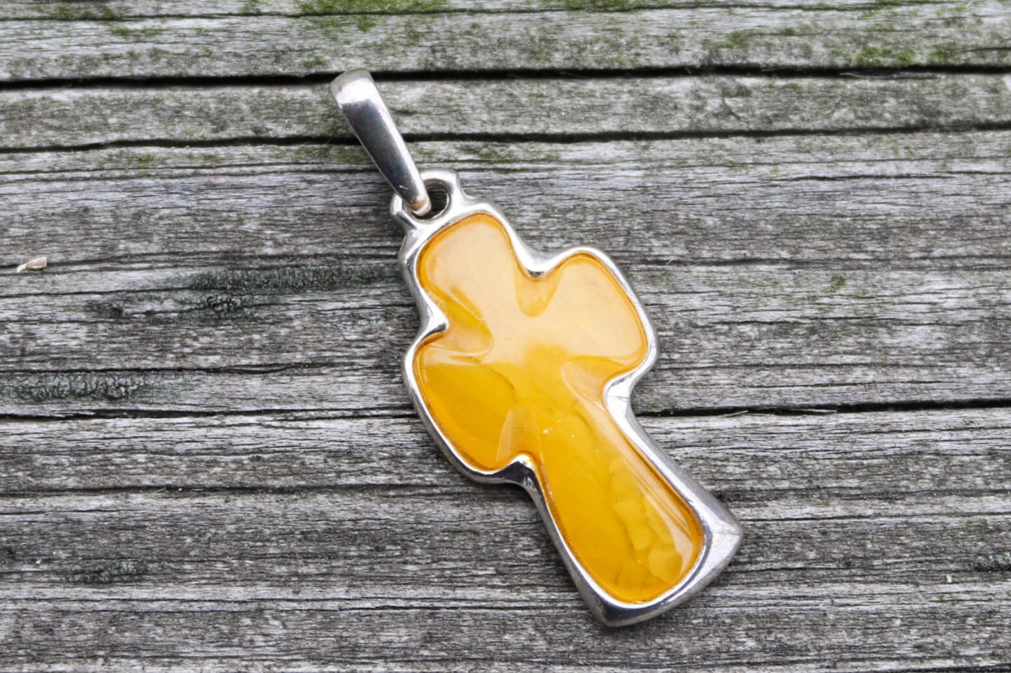 Baltic Amber Cross Pendant Butterscotch Natural Untreated 1.5" 2.2 gram 925 Silver