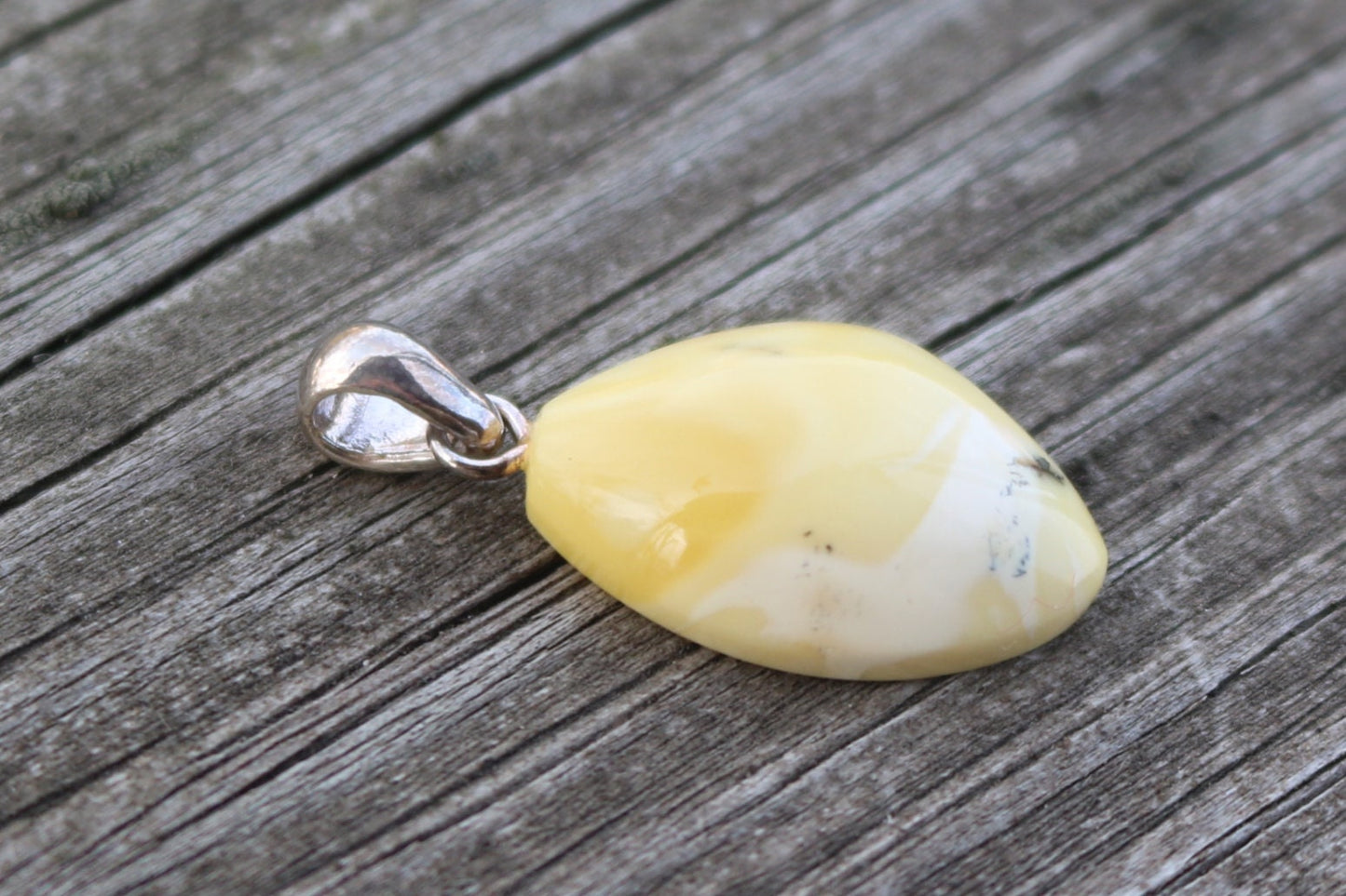 Baltic Amber Butterscotch Pendant Milky Natural Untreated Unisex Jewelry 1.54" 1.4 gram 925 Silver