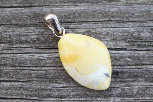 Baltic Amber Butterscotch Pendant Milky Natural Untreated Unisex Jewelry 1.54" 1.4 gram 925 Silver