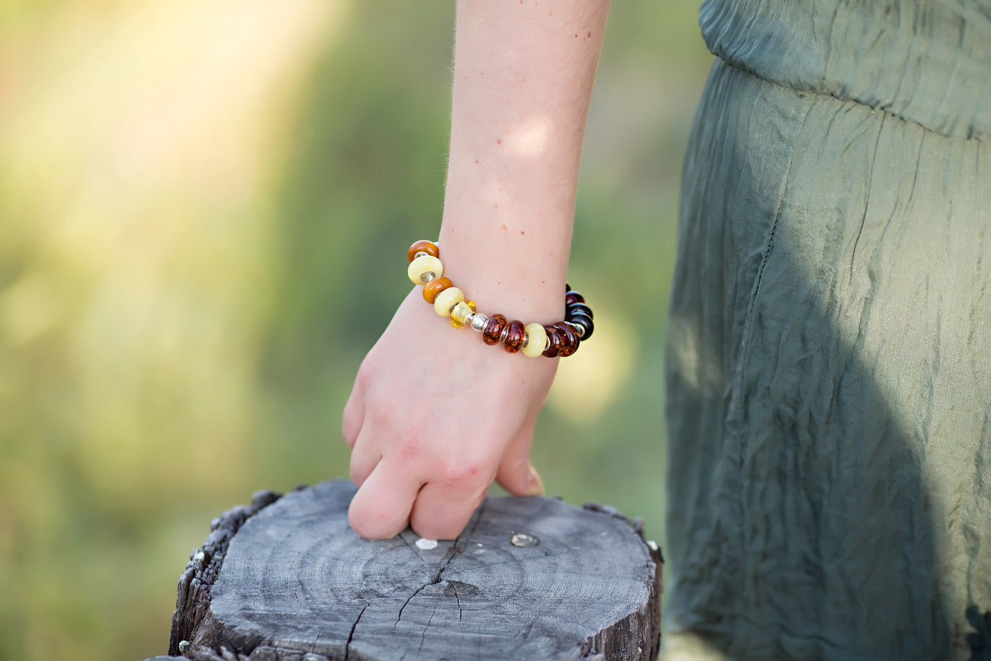 Baltic Amber Charm Bracelet Natural Bead 10 assorted pieces