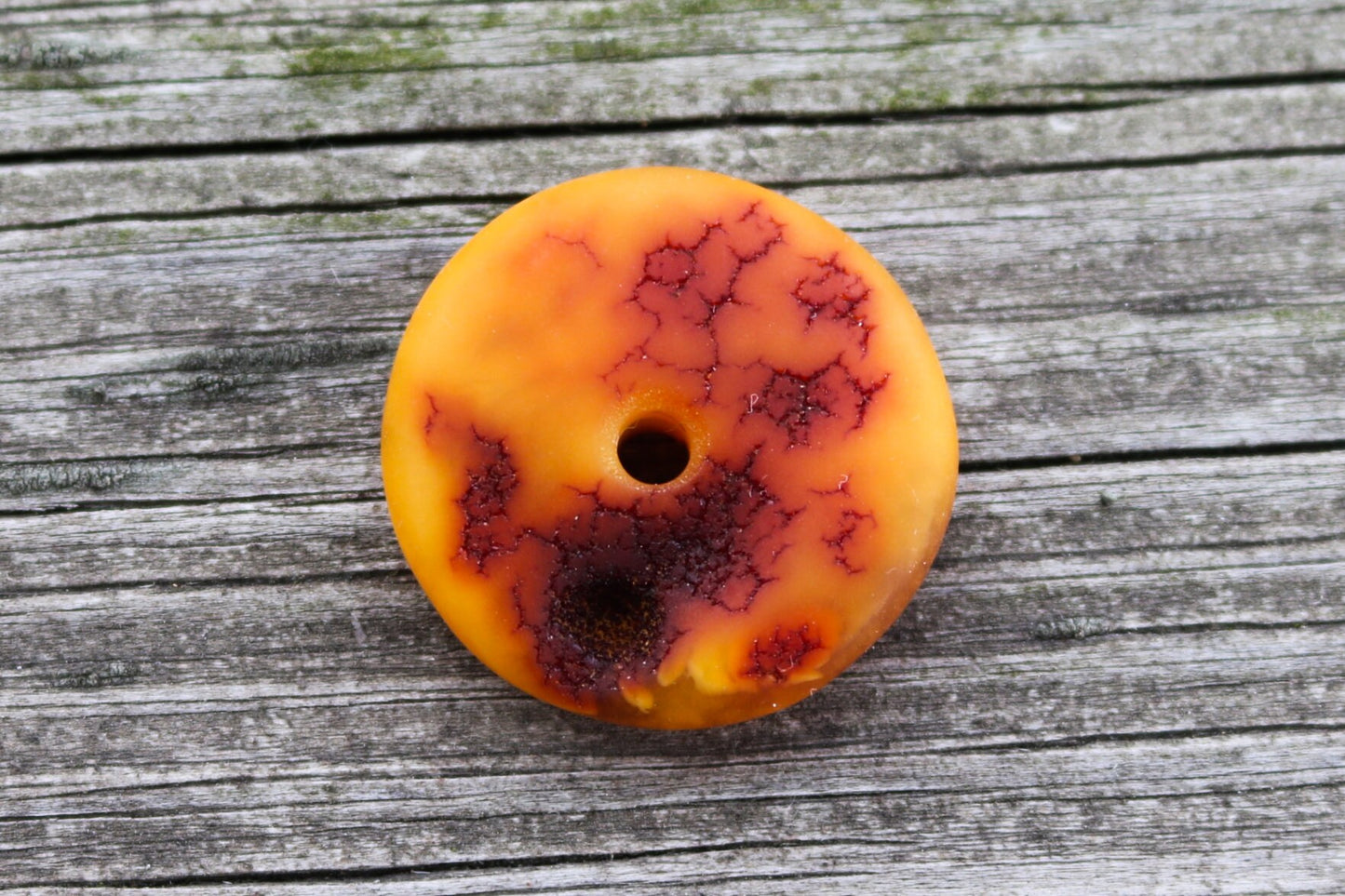 Baltic Amber Donut Pendant Raw Butterscotch Hand Carved Unisex 1.2" 5 gram