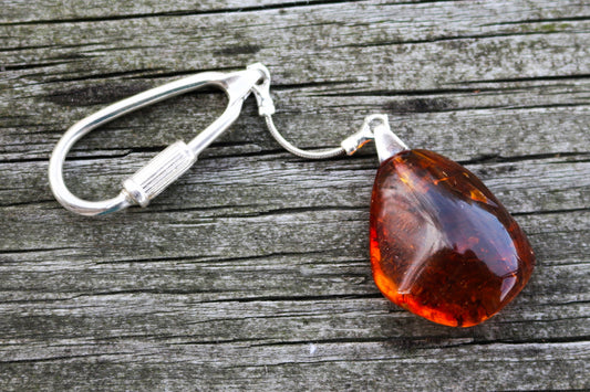 Baltic Amber Keychain with Inclusions Fossil Insects Honey Natural Gift for Him 925 Silver 7.8 gram