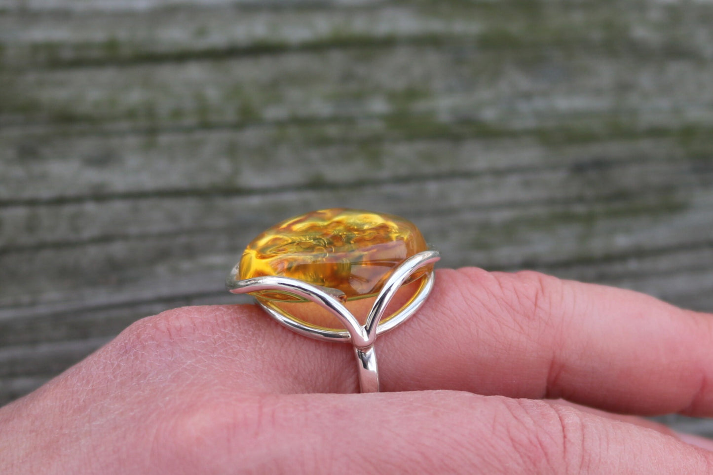 Baltic Amber Ring Yellow Adjustable Untreated Natural Jewelry 925 Silver 11.6 gram