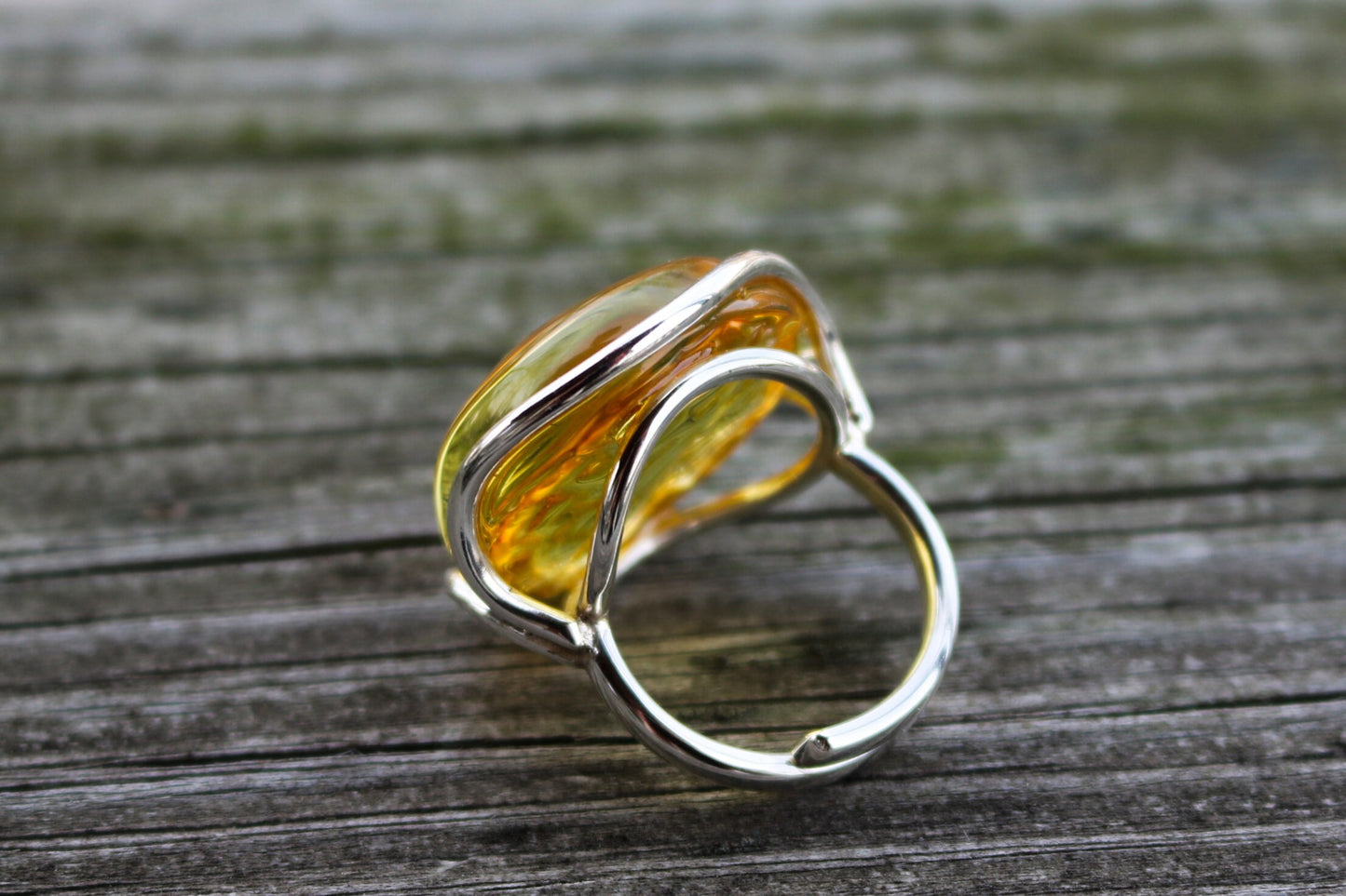 Baltic Amber Ring Yellow Adjustable Untreated Natural Jewelry 925 Silver 11.6 gram