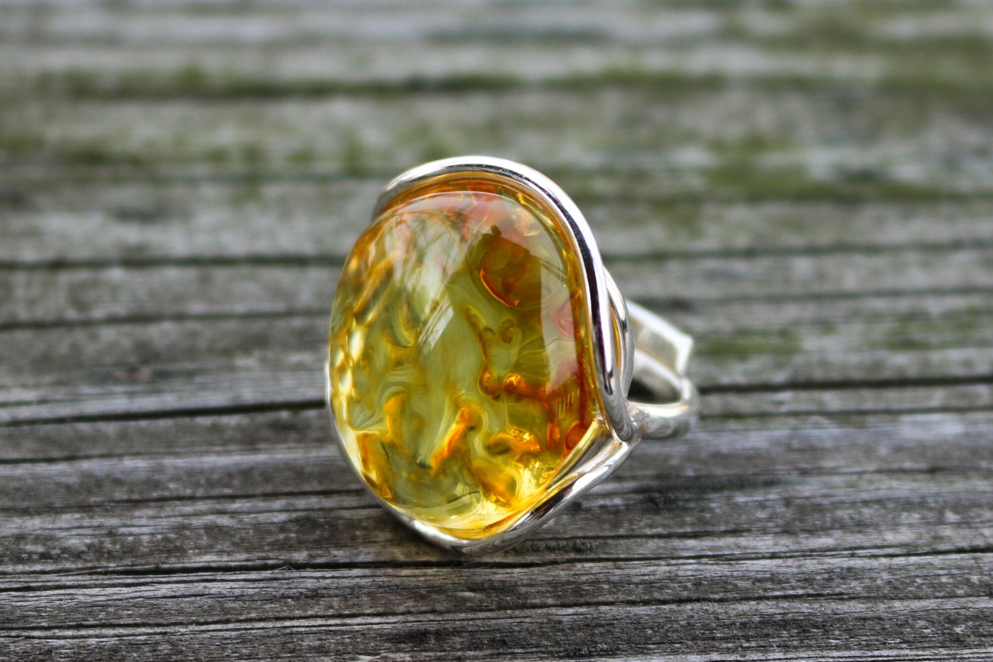 Baltic Amber Ring Yellow Adjustable Untreated Natural Jewelry 925 Silver 11.6 gram