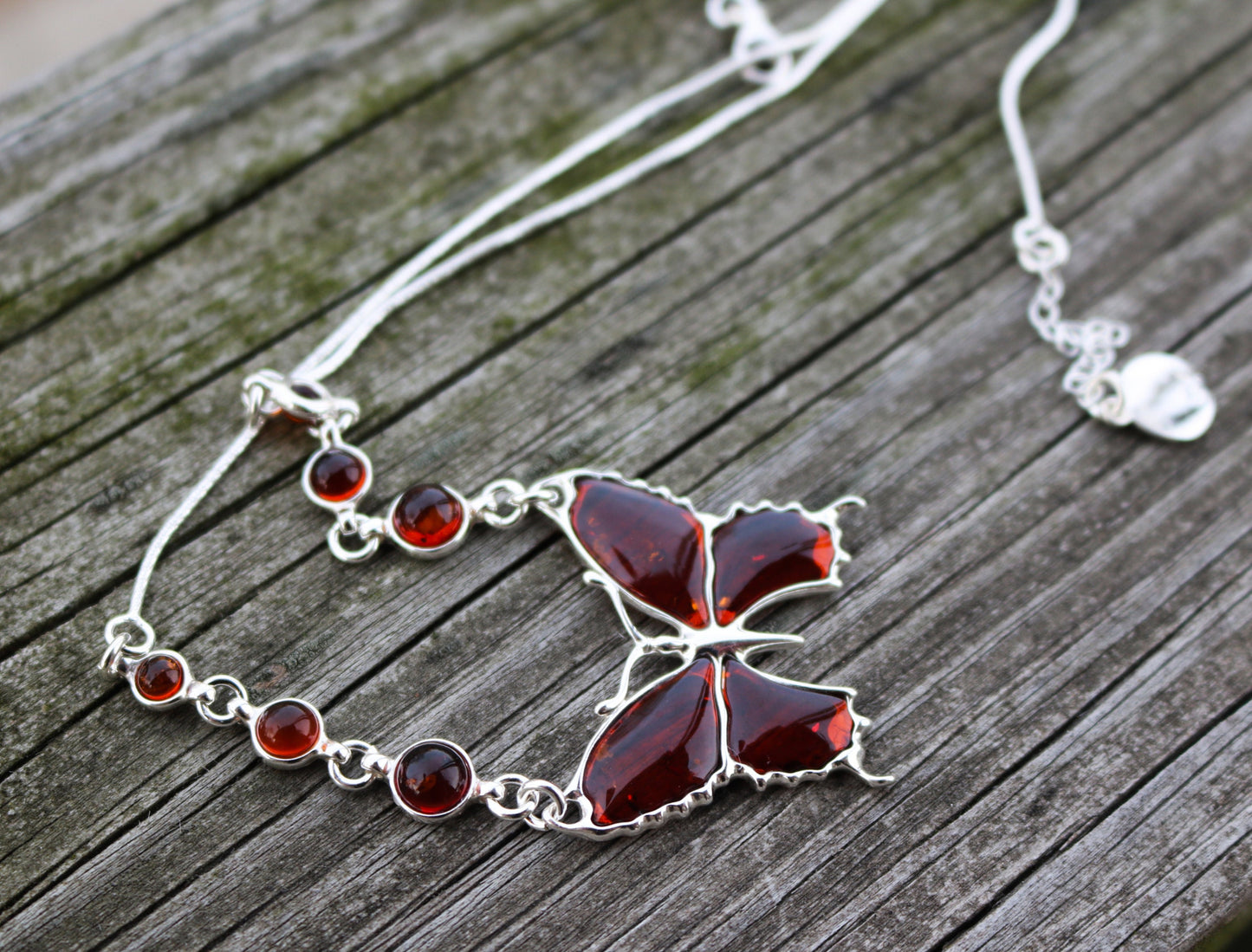 Baltic Amber Butterfly Necklace Chain Cherry Adjustable Natural Jewelry 16.5 - 18" 925 Silver