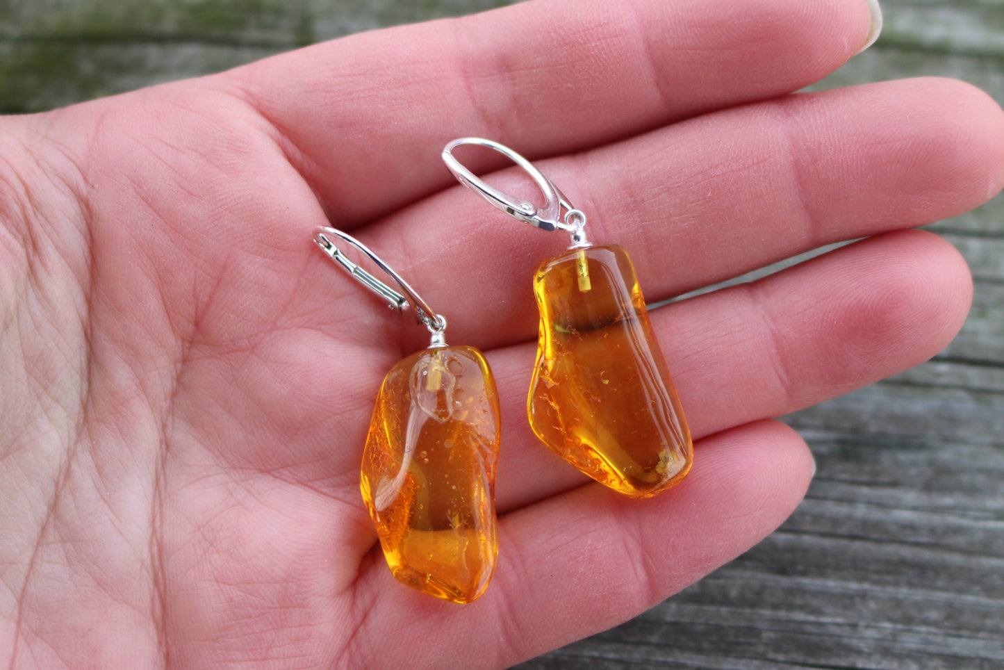 Baltic Amber Earrings Honey Natural Untreated 1.9" 4.6 gram 925 Silver