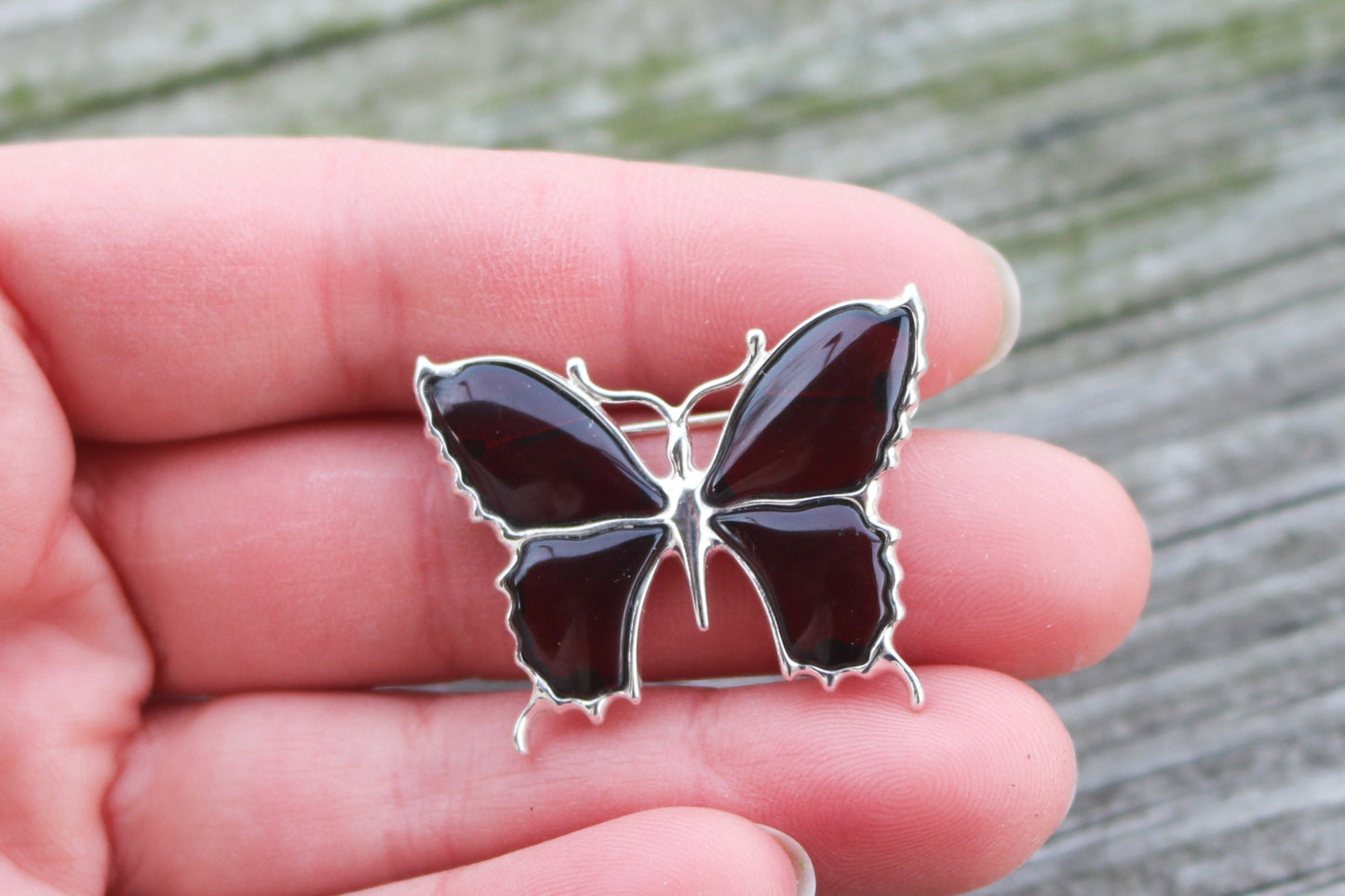 Baltic Amber Butterfly Pin Brooch Cherry Jewelry Natural 925 Silver