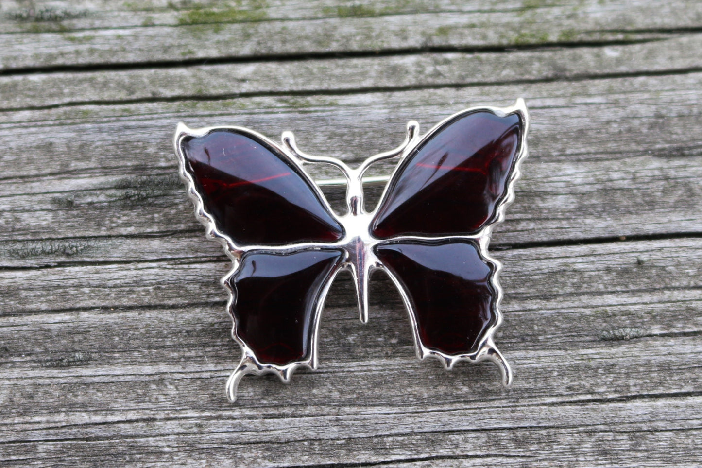 Baltic Amber Butterfly Pin Brooch Cherry Jewelry Natural 925 Silver