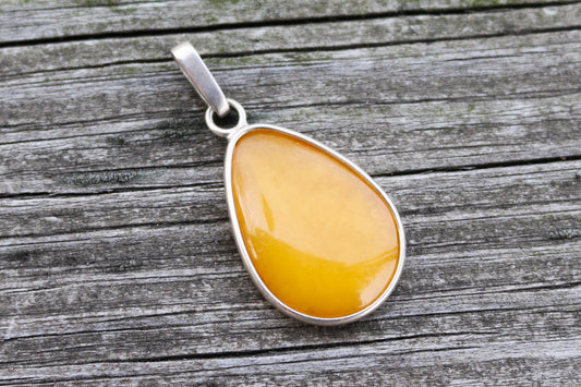 Baltic Amber Pendant Butterscotch Drop Natural Jewelry Unisex 1.6" 3 gram 925 Silver