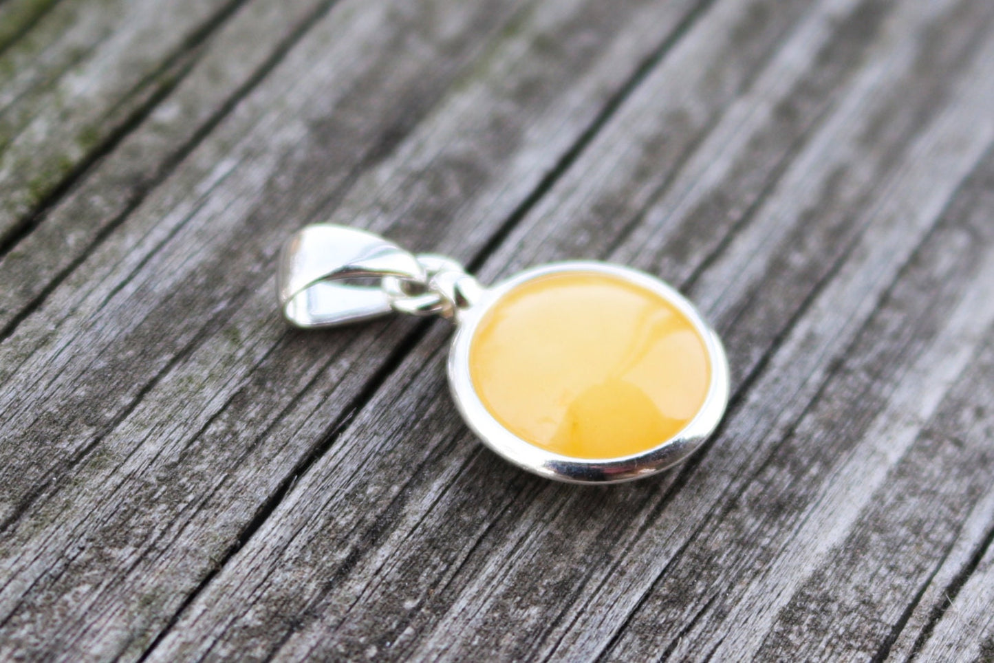 Baltic Amber Pendant Butterscotch Round Natural Small Untreated Unisex 1" 2 gram 925 Silver