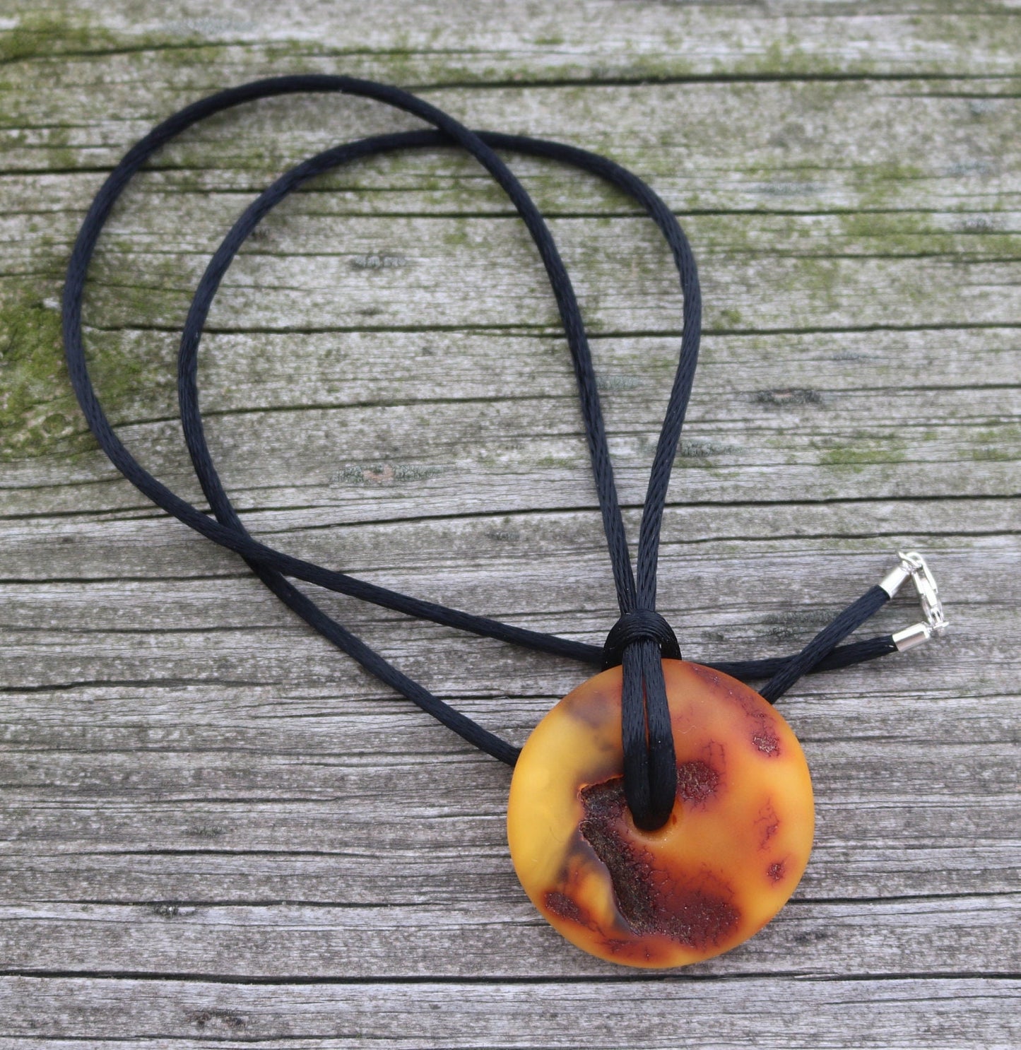 Baltic Amber Donut Pendant Raw Butterscotch Hand Carved Unisex 1.2" 5 gram