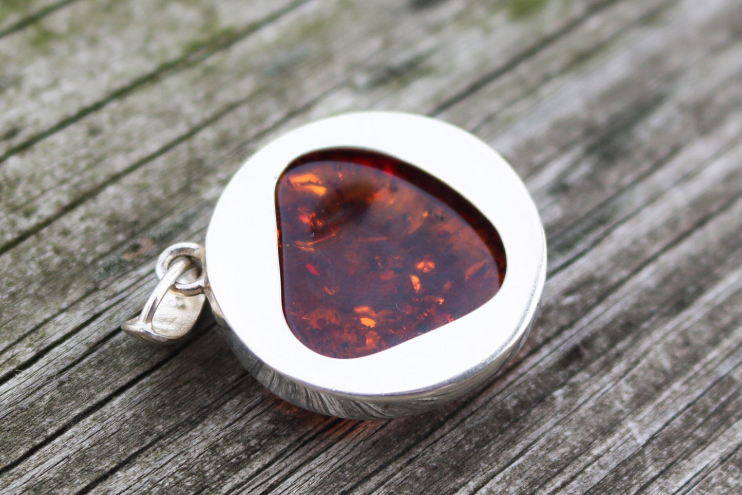 Baltic Amber Pendant Cognac Sparkling Round Unisex Jewelry 1.65" 10.3 gram 925 Silver