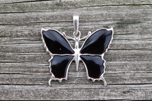 Baltic Amber Butterfly Pendant Cherry Natural 925 Silver