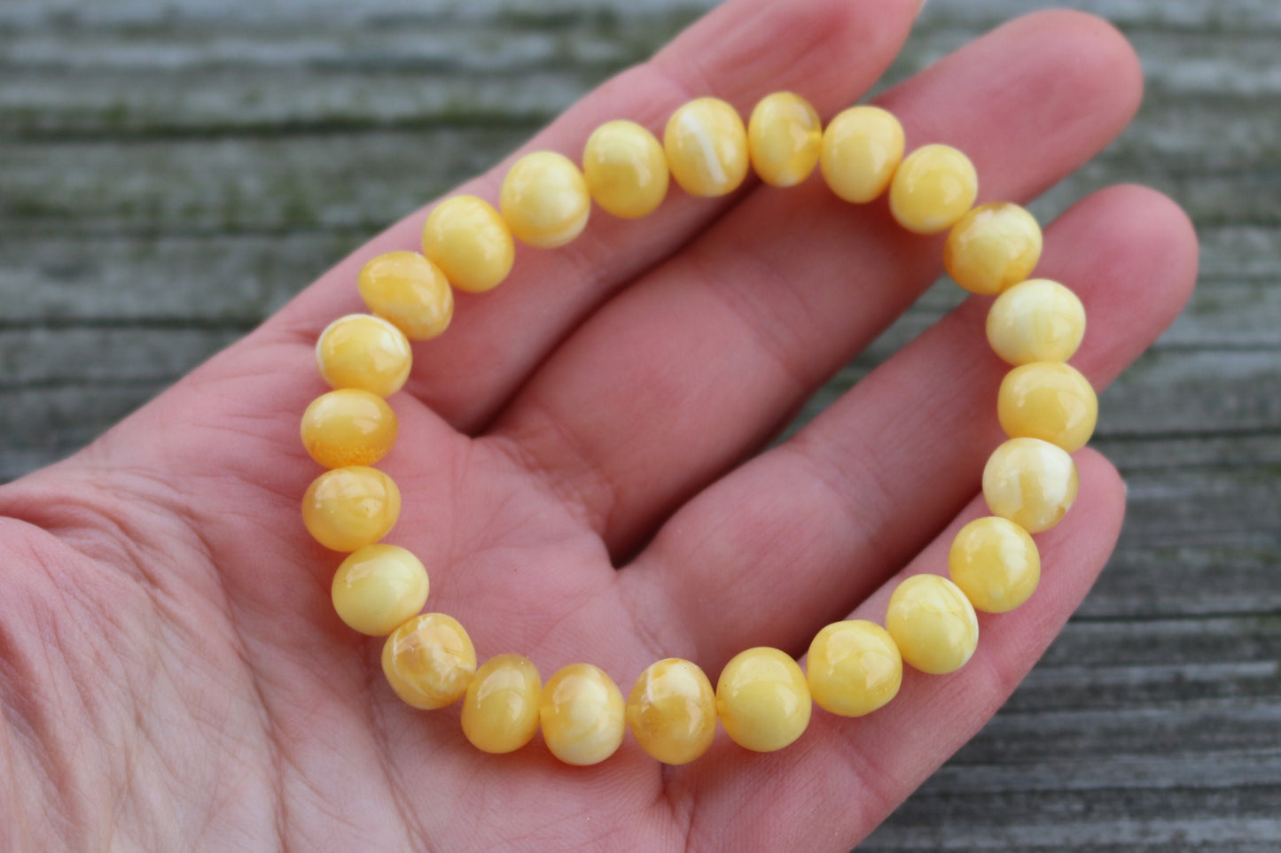 Baltic Amber Bracelet Butterscotch Milky Baroque Beads Natural Untreated 9 mm 8.4 gram