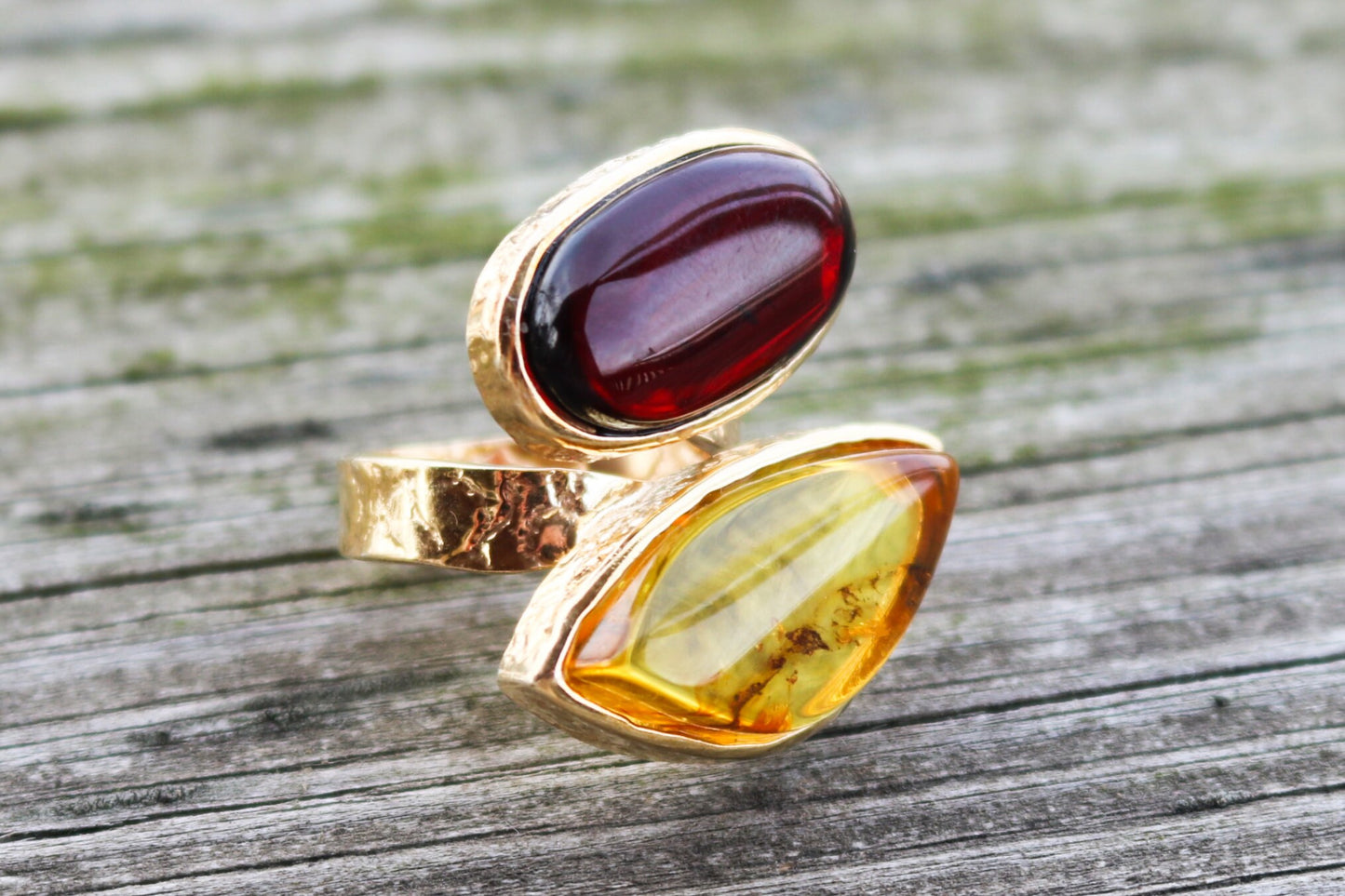 Baltic Amber Ring Gold Plated Cherry Yellow Adjustable Natural Untreated 16 gram