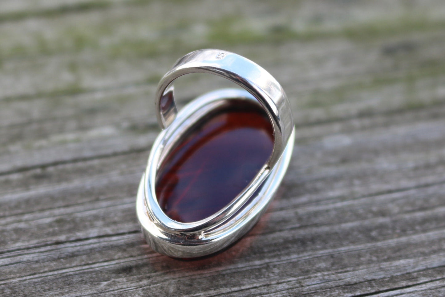 Baltic Amber Cherry Ring Oval Natural Adjustable Unisex 925 silver 12.1 gram